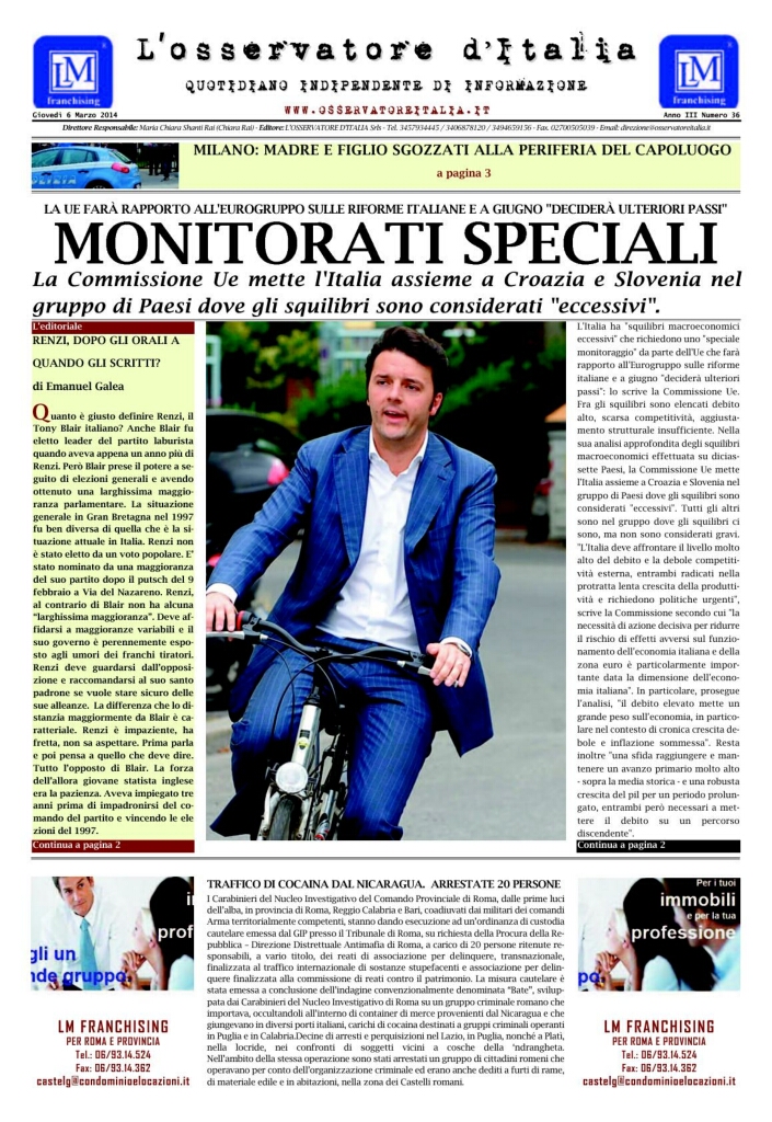 L'osservatore d'Italia edizione del 6 Marzo 2014